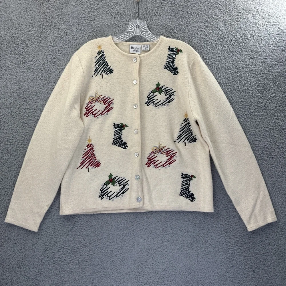 Vintage Baxter &‎ Wells Christmas Cardigan Sweater Wool Holiday Women's Medium